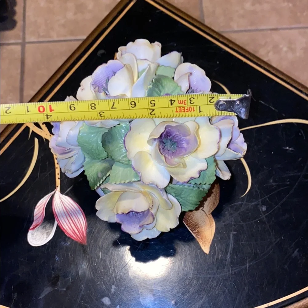 BX51 Vintage Floral Porcelain Arrangement with Yellow and Purple Accents